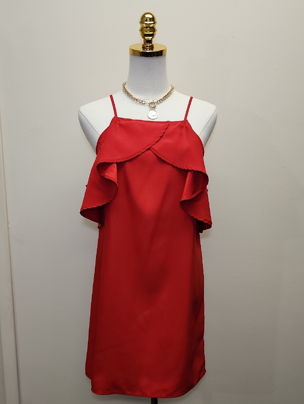 Francesca’s Red Ruffle Mini Dress Spaghetti Strap Size XS